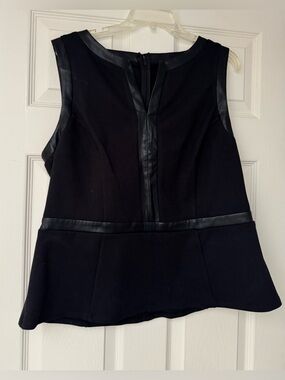 7th Ave. Design Studio Black Sleeveless Faux Leather Peplum Top / Size XL NWT